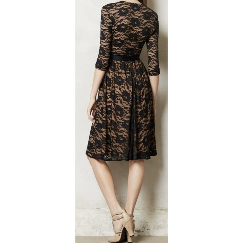 MARCBOUWER ANTHROPOLOGIE Lace Sava Dress Size 12 knee Black Stretch Zipper Lined - Picture 3 of 15